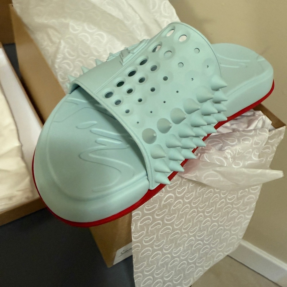 Christian Louboutin 1240945 Take It Easy Iceberg Blue Rubber Slide Sandal, 44 - Picture 11 of 15